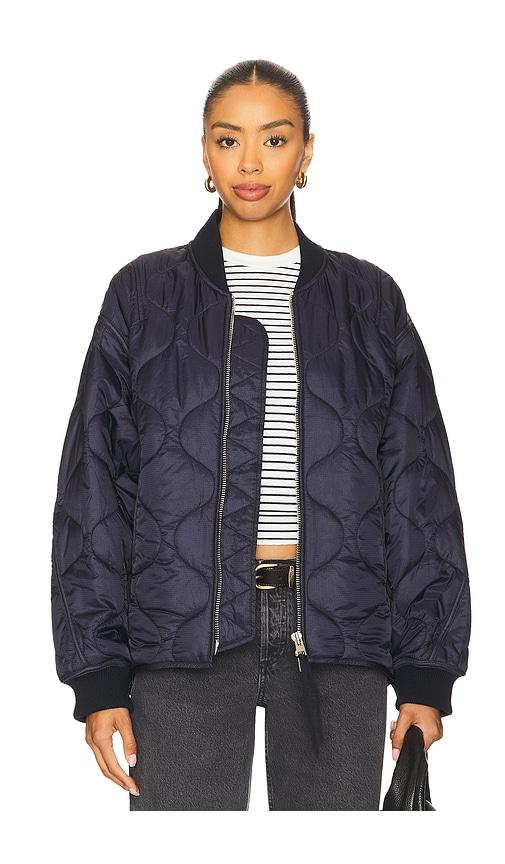 agolde isla quilted jacket in navy.