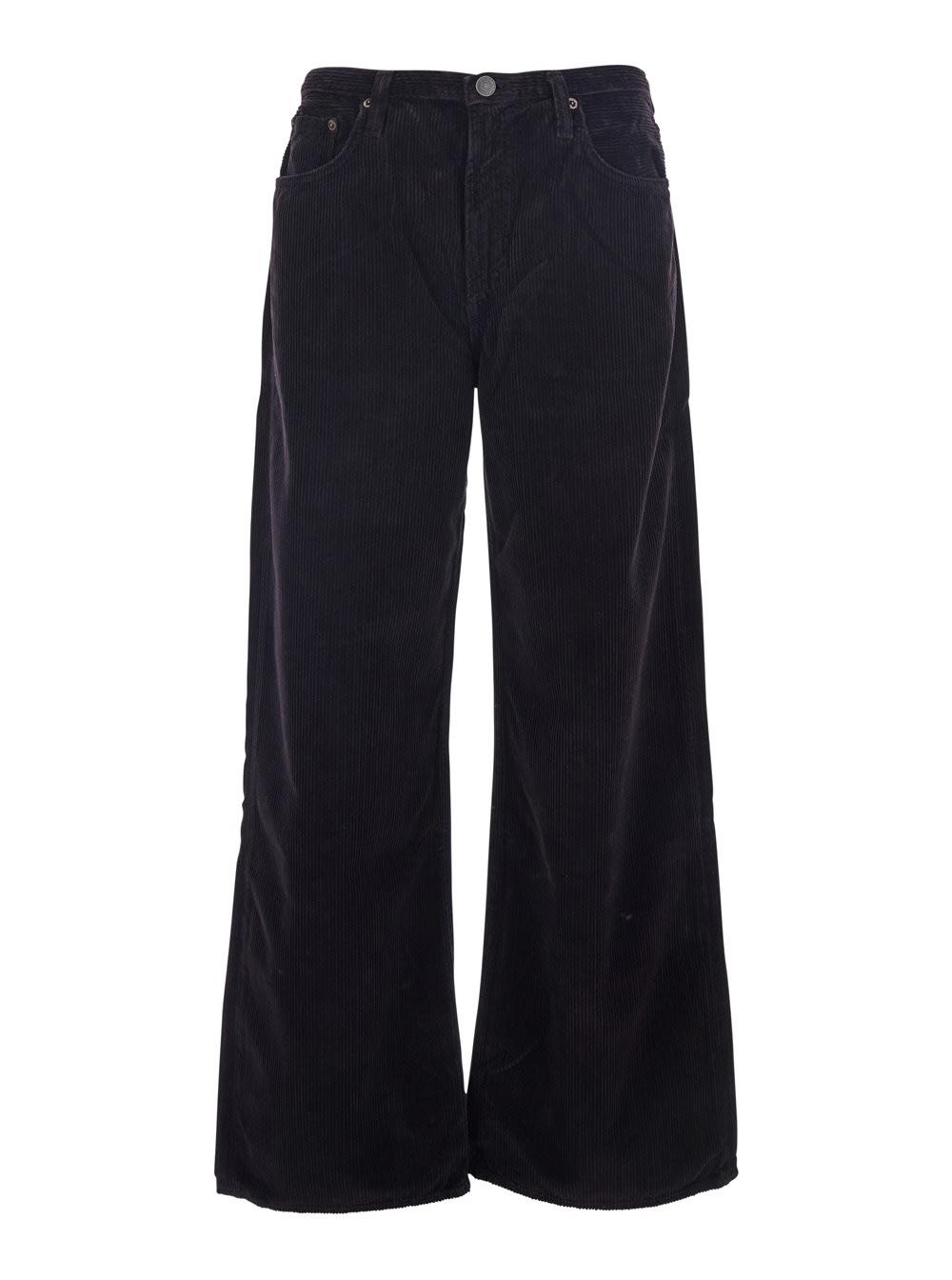 agolde keira brown pants with belt loops and wide leg in corduroy woman