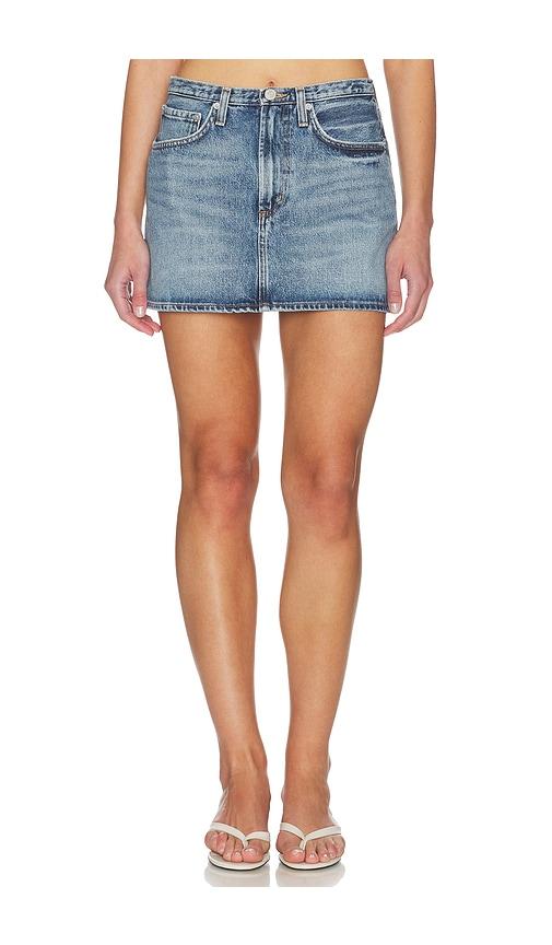 agolde keira mini skirt in blue.