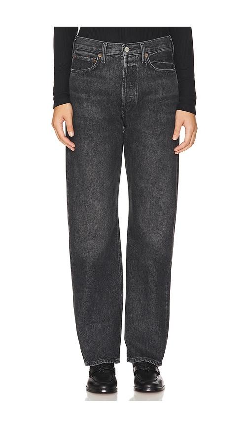 agolde kelly high rise relaxed straight jeans in black.
