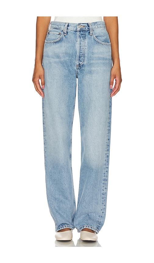 agolde kelly high rise relaxed straight jeans in blue.