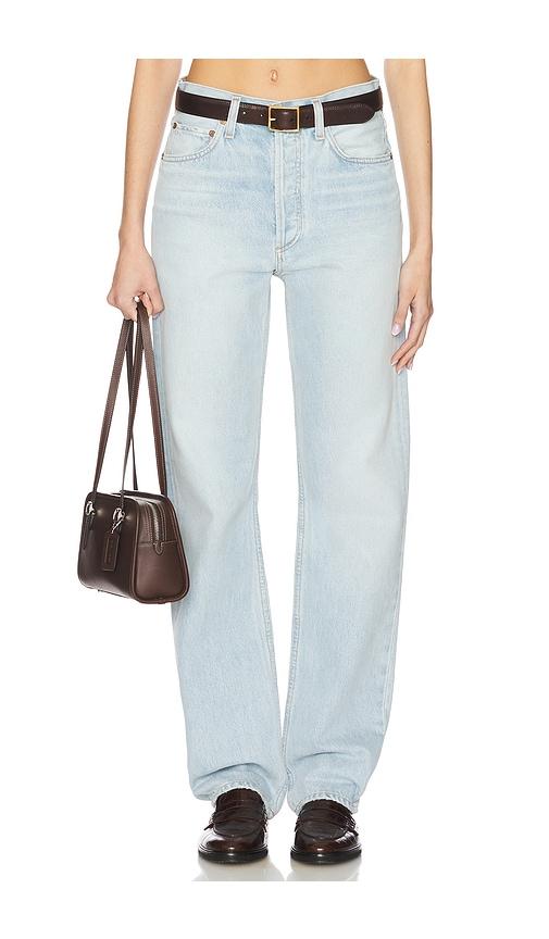 agolde kelly high rise straight jeans in blue.