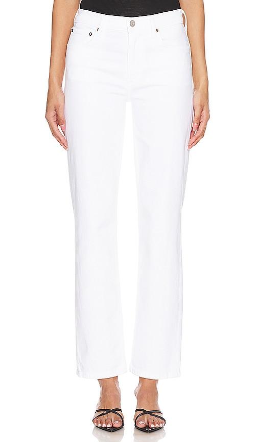 agolde kye mid rise straight crop jeans in white.