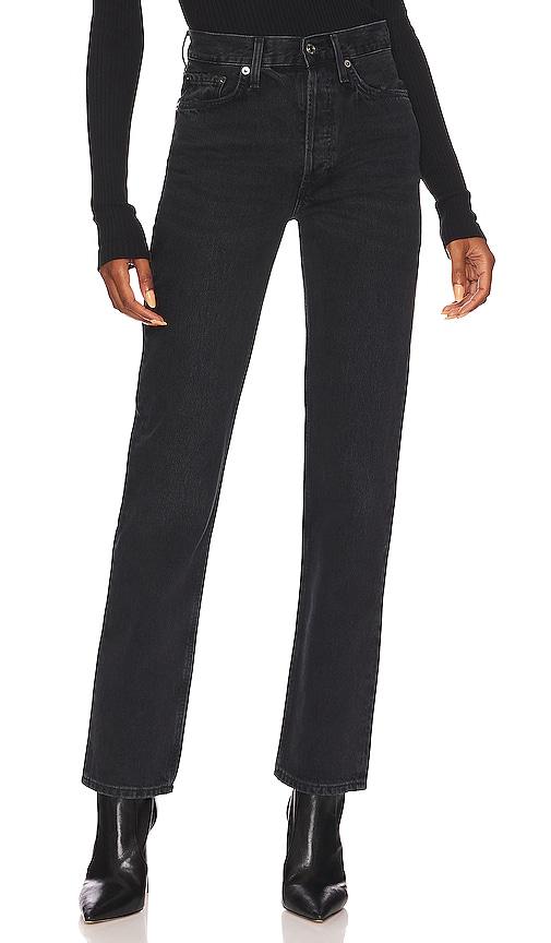 agolde lana mid rise straight jeans in black.