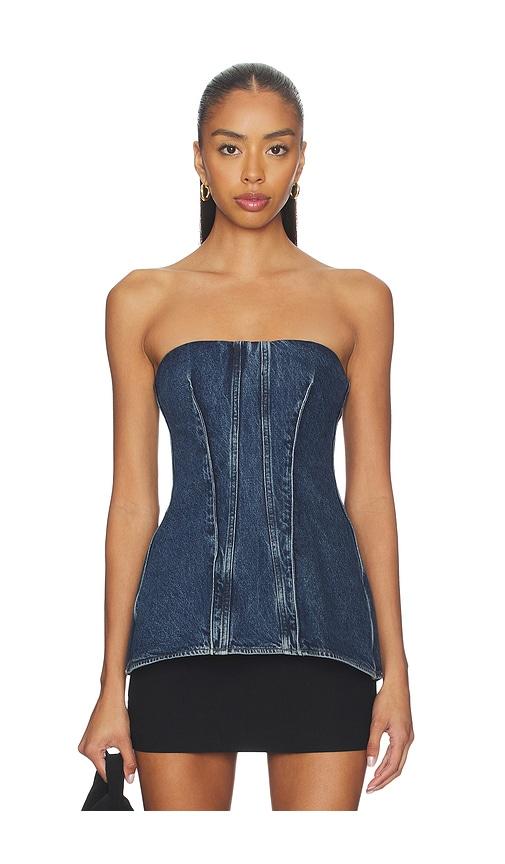 agolde lara corset top in blue.