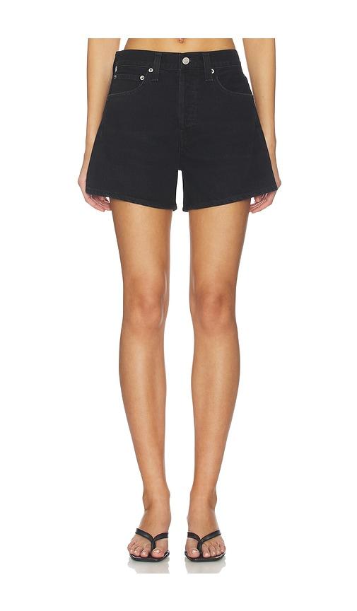 agolde long parker shorts in black.