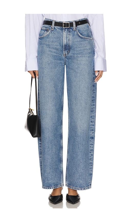 agolde low curve jeans in blue.