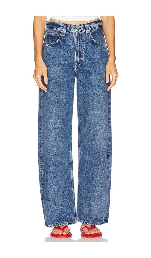 agolde low curve jeans in blue.