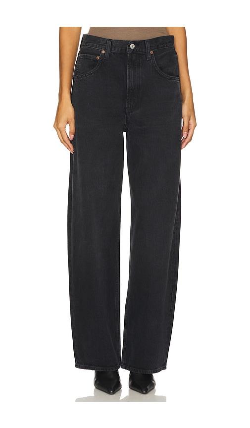 agolde low curve wide leg jeans in black.