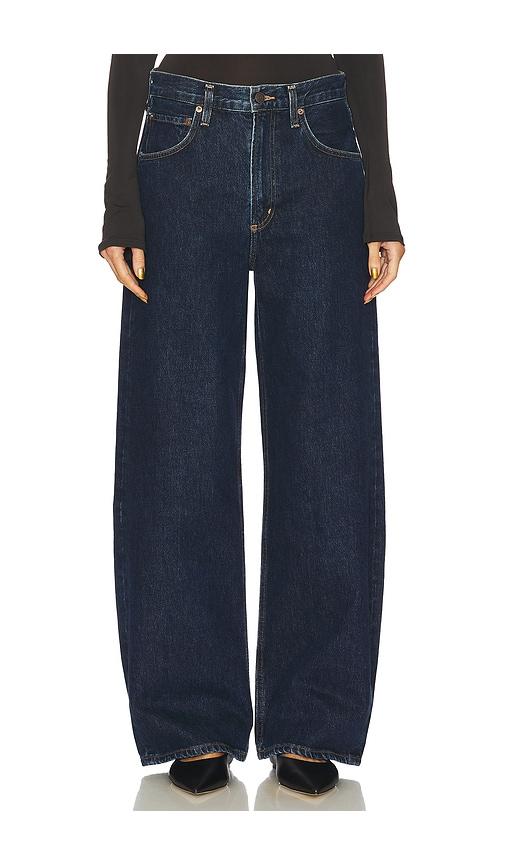 agolde low curve wide leg jeans in blue.