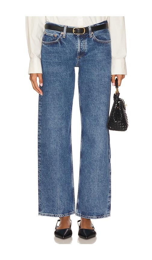 agolde low rise loose jeans in blue.