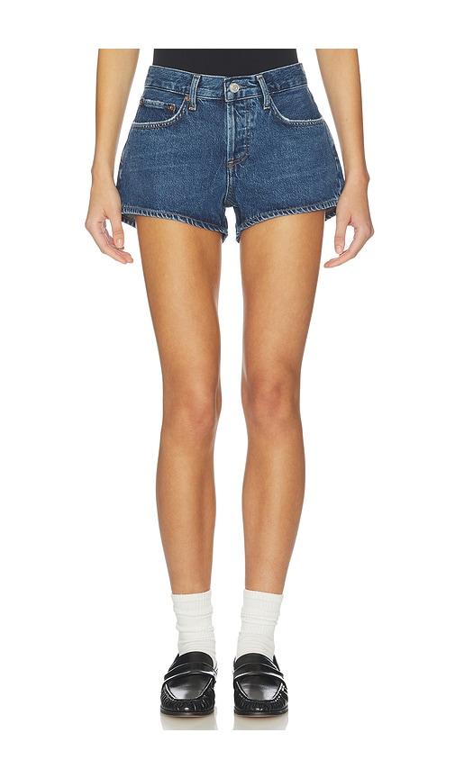 agolde low rise parker shorts in blue.
