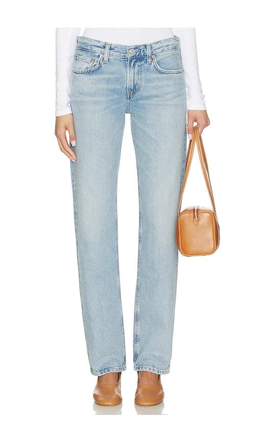 agolde low rise slim jeans in blue.
