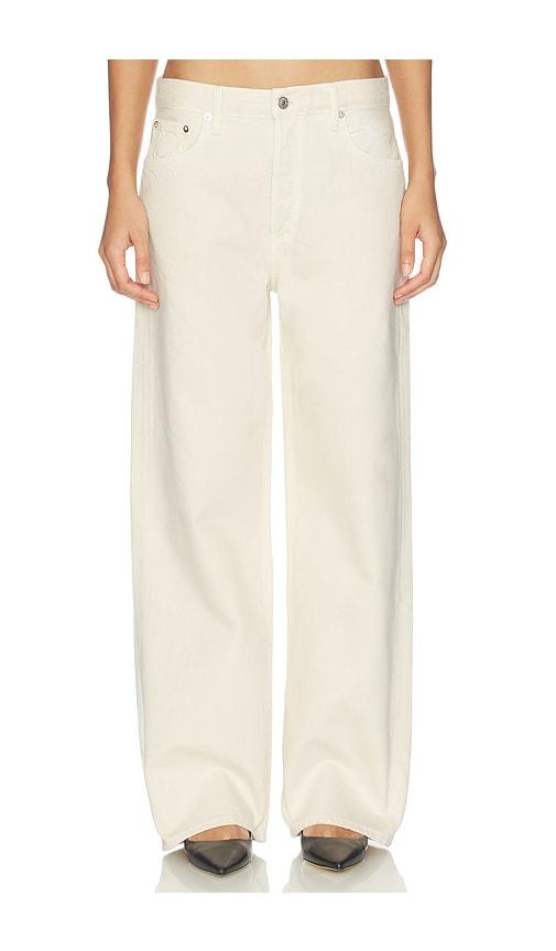 agolde low slung baggy jeans in beige.