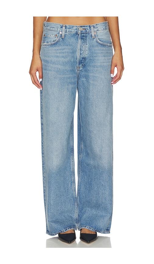 agolde low slung baggy jeans in blue.