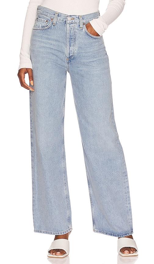 agolde low slung baggy jeans in denim-light.