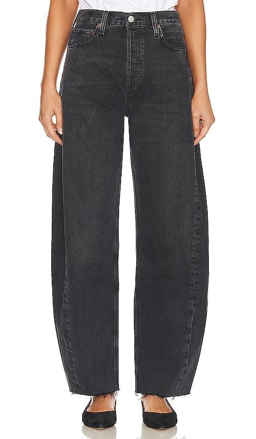agolde luna pieced wide leg jeans in black.