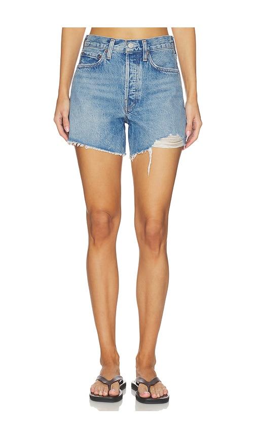 agolde parker long shorts in blue.
