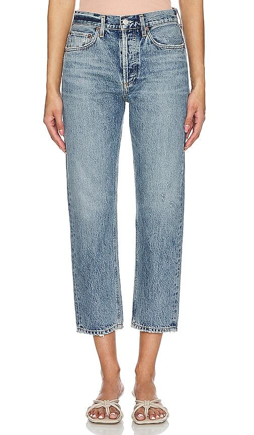 agolde parker low slung vintage straight jeans in denim-light.