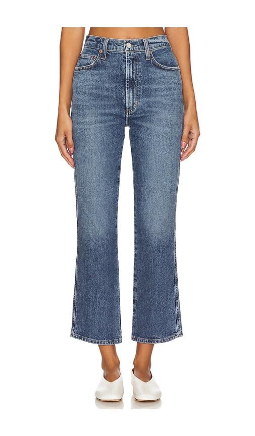 agolde pinch waist high rise kick flare jeans in denim-medium.