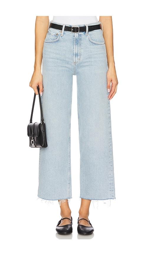 agolde ren high rise wide leg jeans in blue.