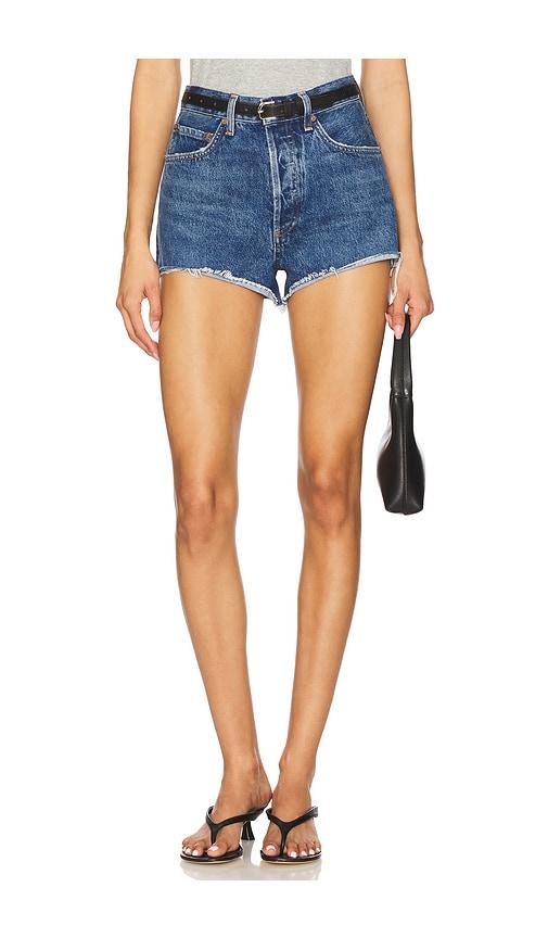 agolde ridley high rise short in blue.