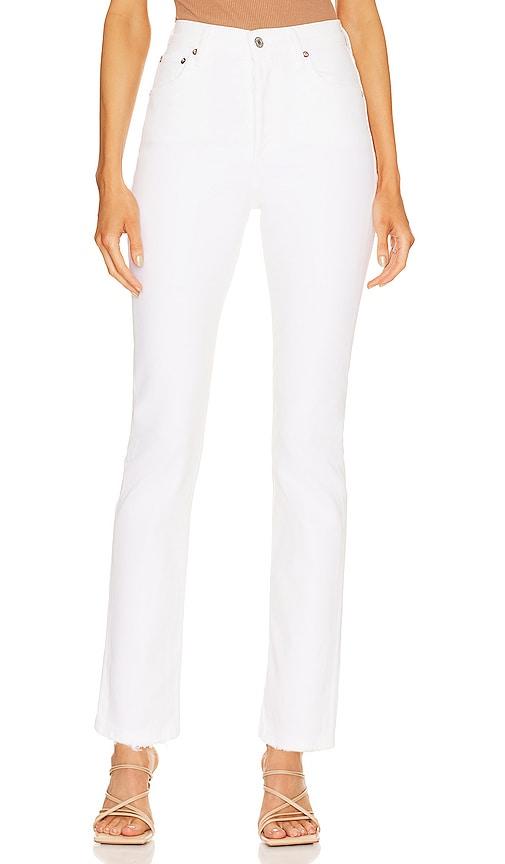 agolde riley long high rise straight jeans in white.