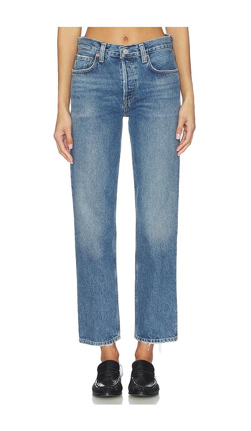 agolde romney high rise jeans in blue.