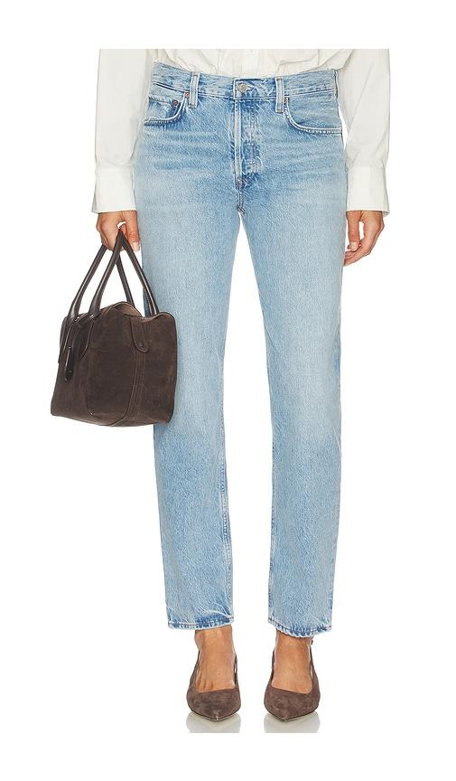 agolde romney high rise jeans in blue.