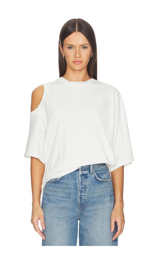 agolde shoulder cut out t-shirt in white.
