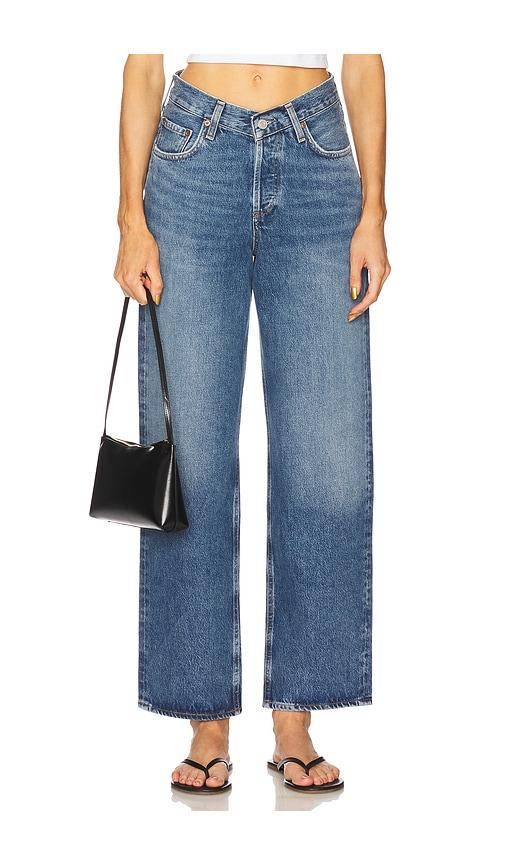 agolde v-waist baggy jeans in blue.