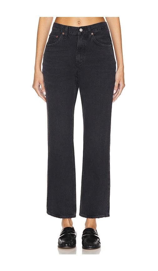 agolde valen mid rise vintage straight jeans in black.