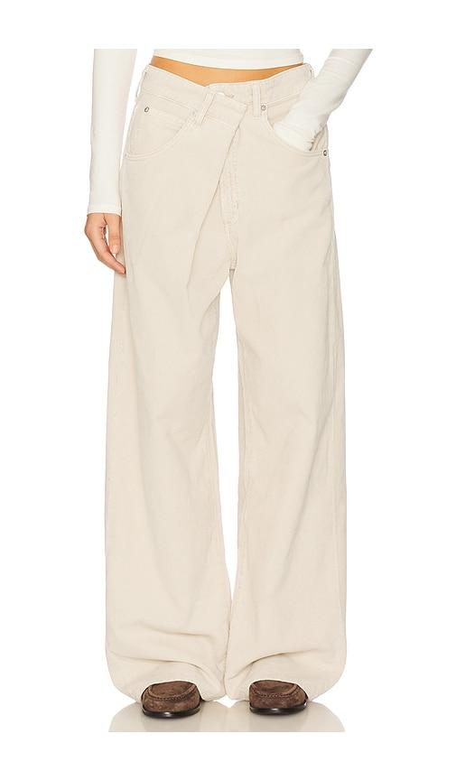 agolde vana fold wide leg jeans in cream.