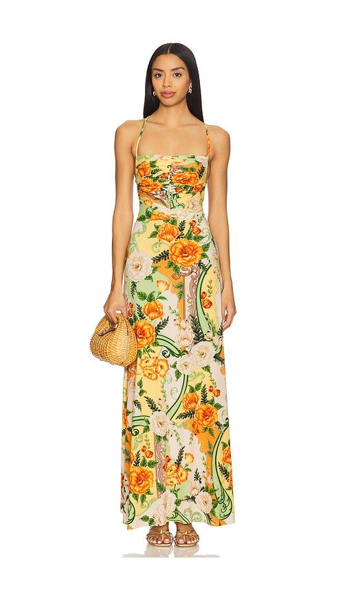 agua bendita arista ete dress in orange,green.