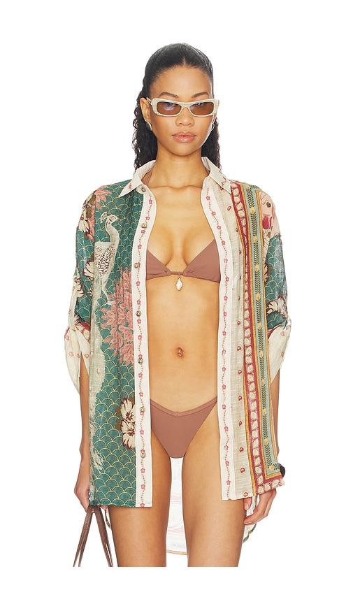 agua bendita chrissy plume top in sage,beige.
