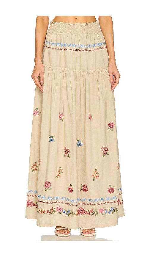 agua bendita jenna blush maxi skirt in tan.
