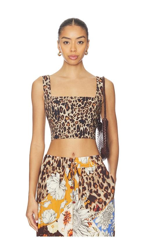 agua bendita kosia crop top in tan.