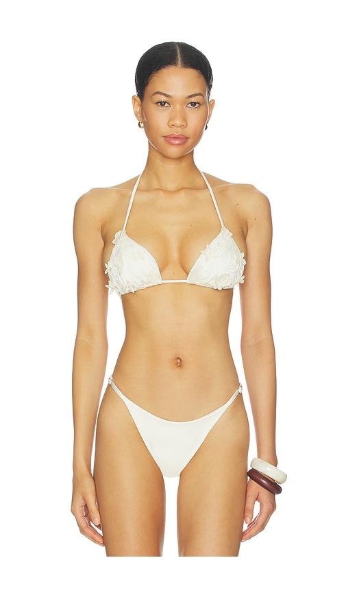 agua bendita lolita ivy bikini top in white.