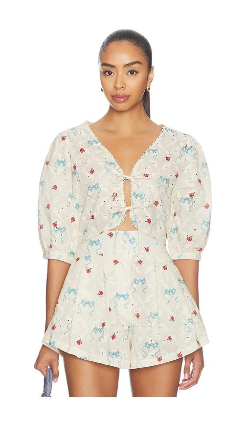 agua bendita salem print cherish top in white.