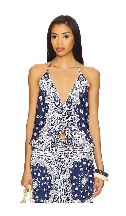 agua bendita winter atma top in blue.