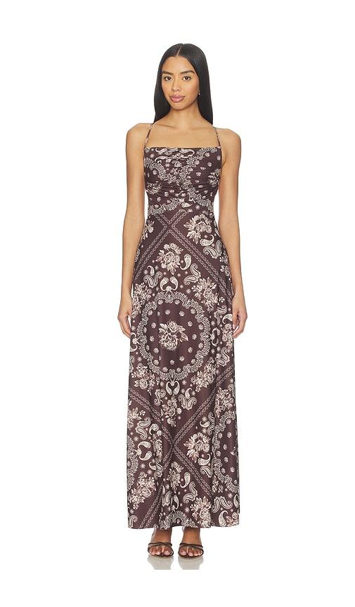 agua bendita x revolve arista maxi dress in brown.