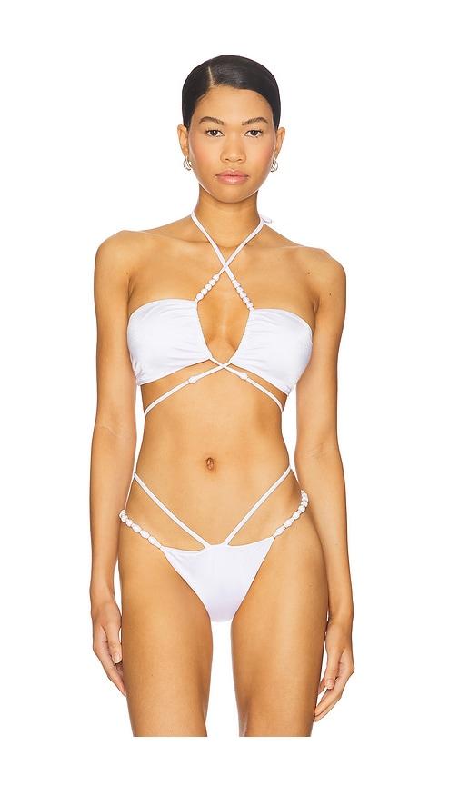 agua bendita x revolve belly bikini top in ivory.