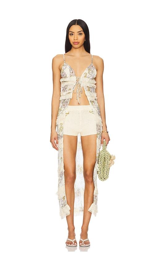 agua bendita x revolve saphiro long top in ivory.