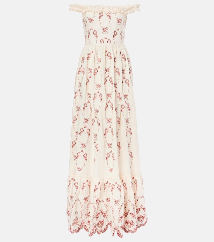 agua by agua bendita achiote florero embroidered linen maxi dress