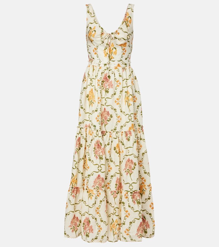 agua by agua bendita azulejo embellished floral linen maxi dress