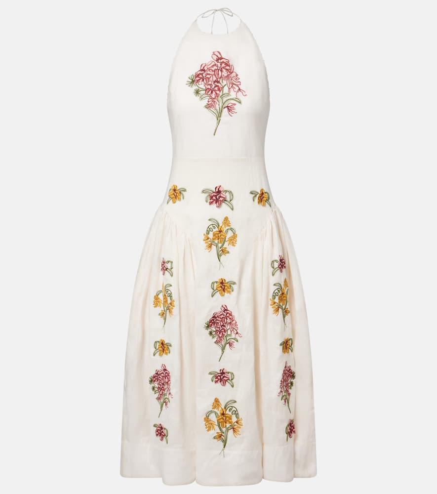agua by agua bendita balsa cordillera floral linen midi dress