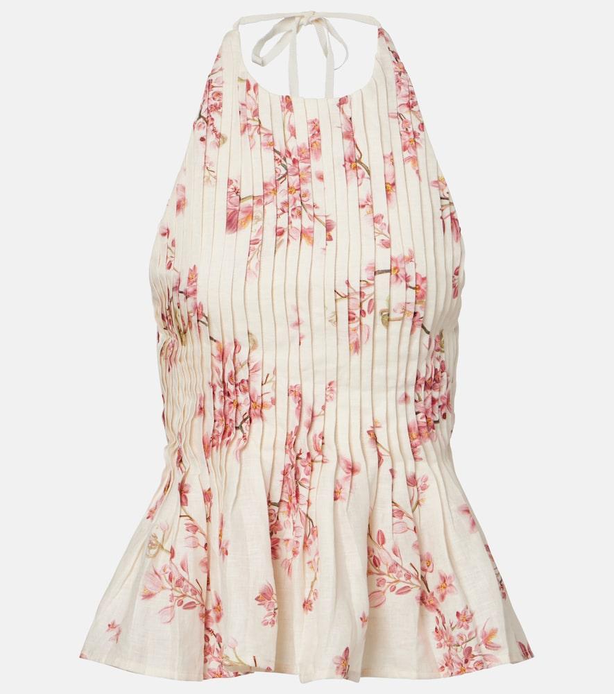 agua by agua bendita caña floral pleated linen top