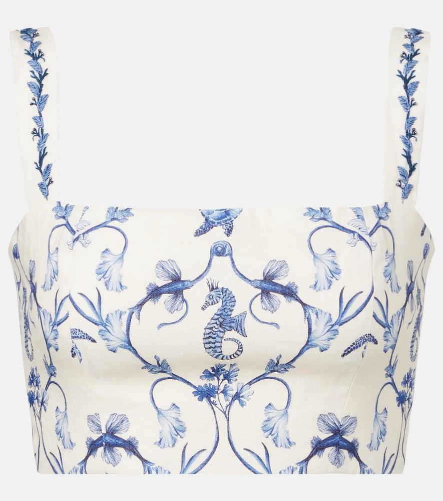 agua by agua bendita cacao floral linen crop top