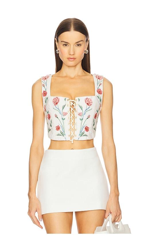 agua by agua bendita cornalina mosqueta corset top in ivory.