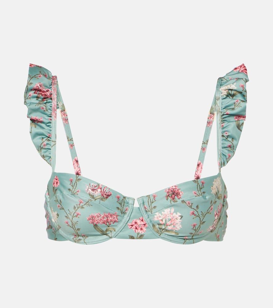 agua by agua bendita kiwi floral ruffled bikini top